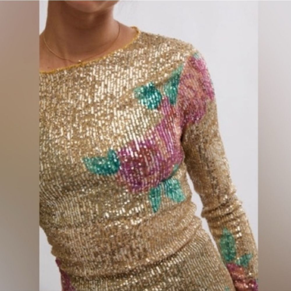 NWT Free People Intimately Free People Gold Sequin Rose Motif Top Various Sizes - Picture 9 of 9